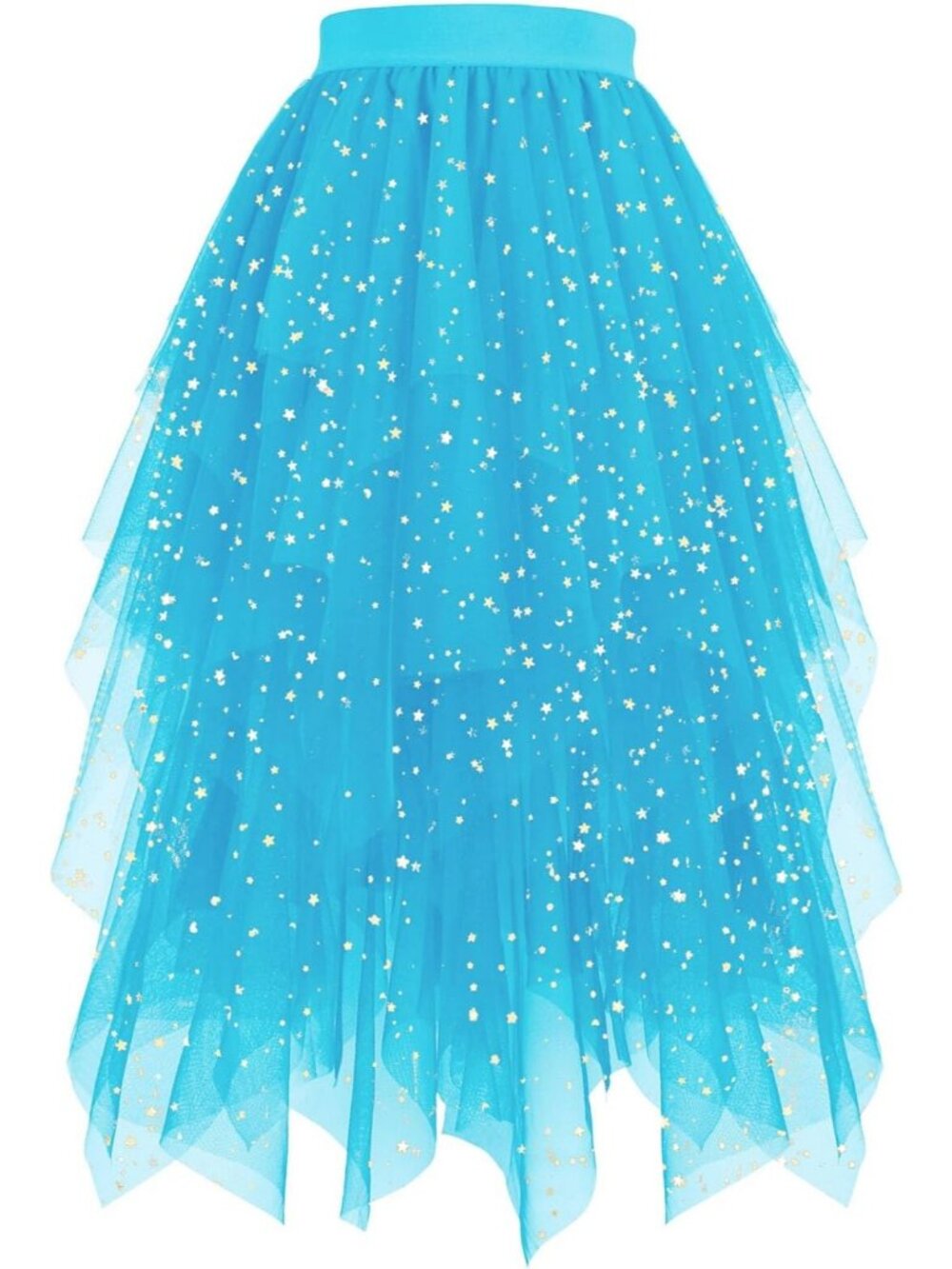 Women's Star Sequined Tulle High Low Layered Turquoise Sequin Mesh Midi Skirt - Picture 1 of 4